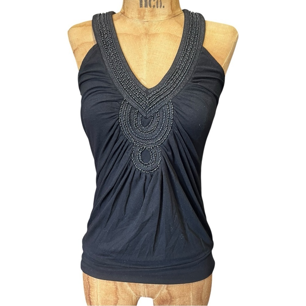 White House Black Market Black Beaded Tank Top EUC XXS